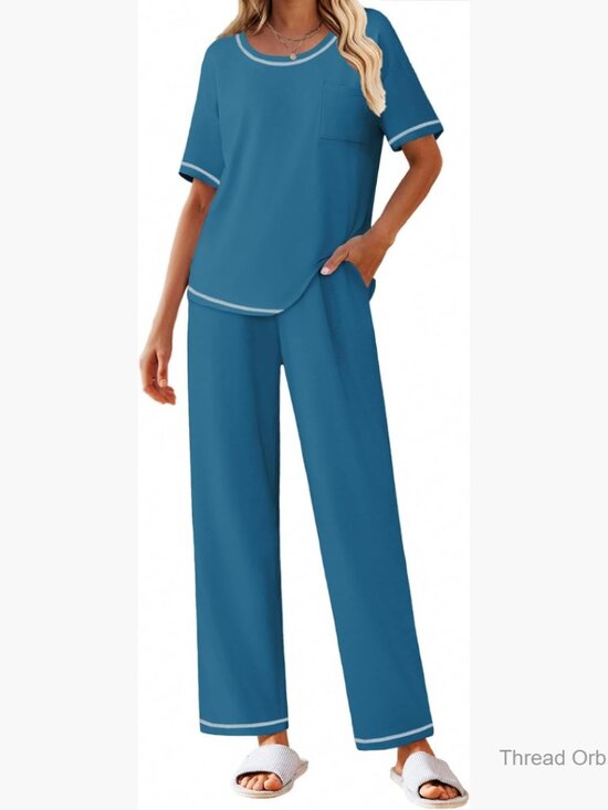 Other - Soft Cotton Pajama Set with Pockets, Short Sleeve Top & Relaxed Pants